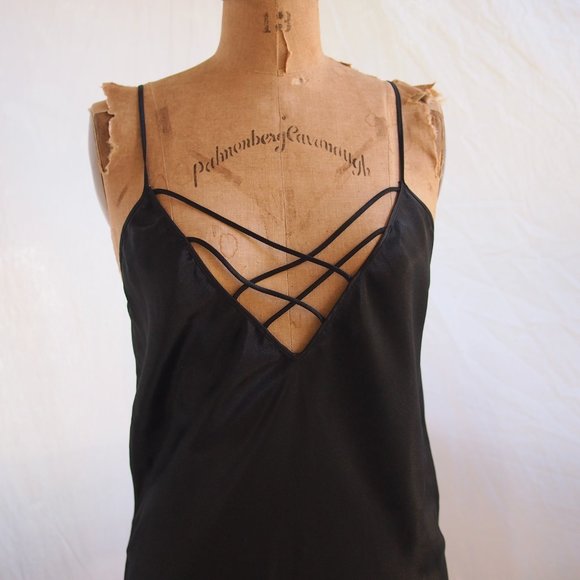 vtg 90s FREDERICKS of HOLLYWOOD Black Long Slinky Sexy Nightgown Dress USA S EUC - Picture 4 of 8